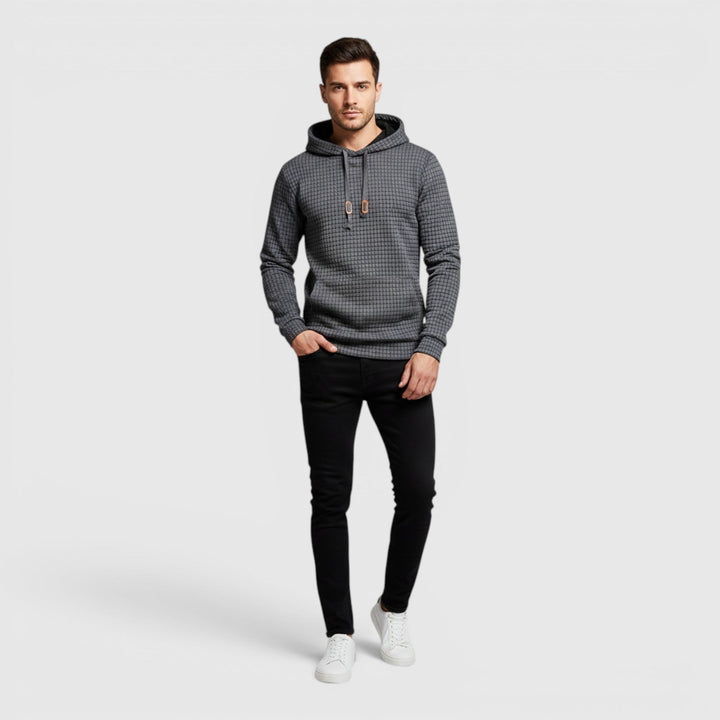 Grey men's casual pullover hoodie, stylish & comfortable for daily wear.