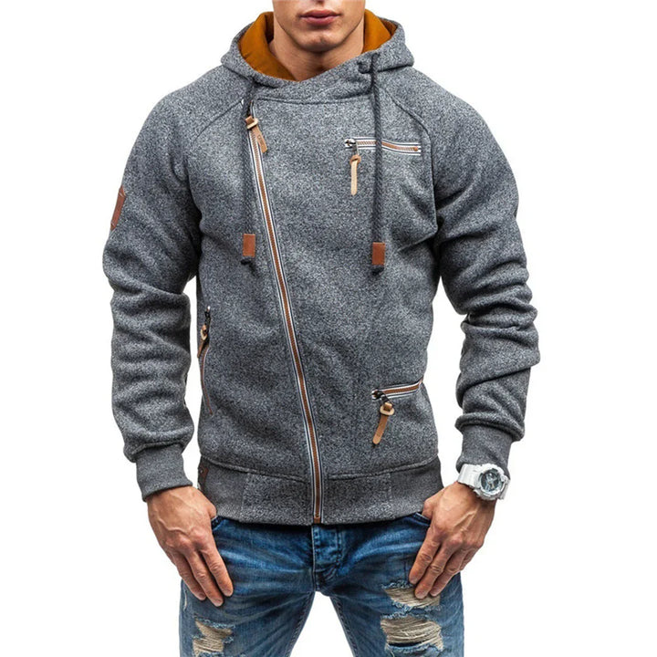 Stylish men's casual hoodie, ideal for fall & winter layering. Features comfortable fabric & practical pockets.