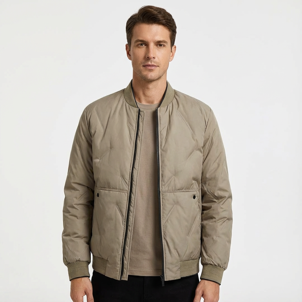 Men's casual quilted bomber jacket with zip front, perfect for everyday style.
