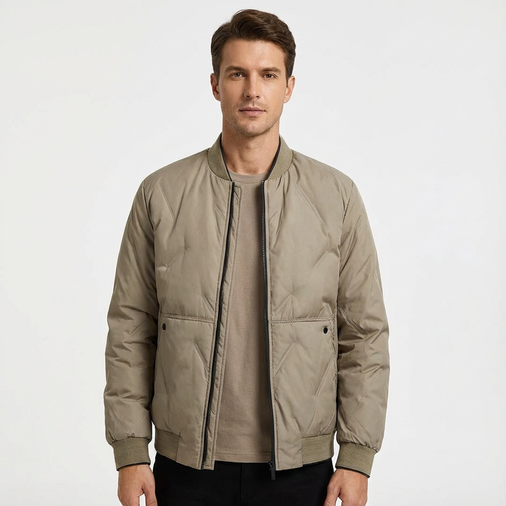 Men's casual quilted bomber jacket with zip front, perfect for everyday style.