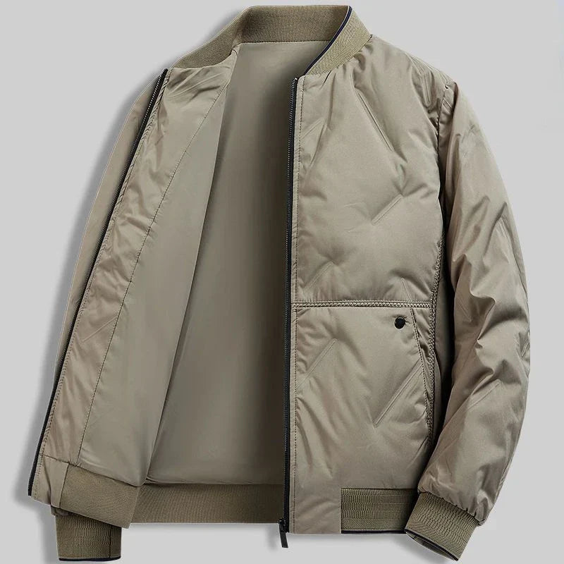Zip-front men's casual quilted jacket, a fashionable choice for everyday wear.