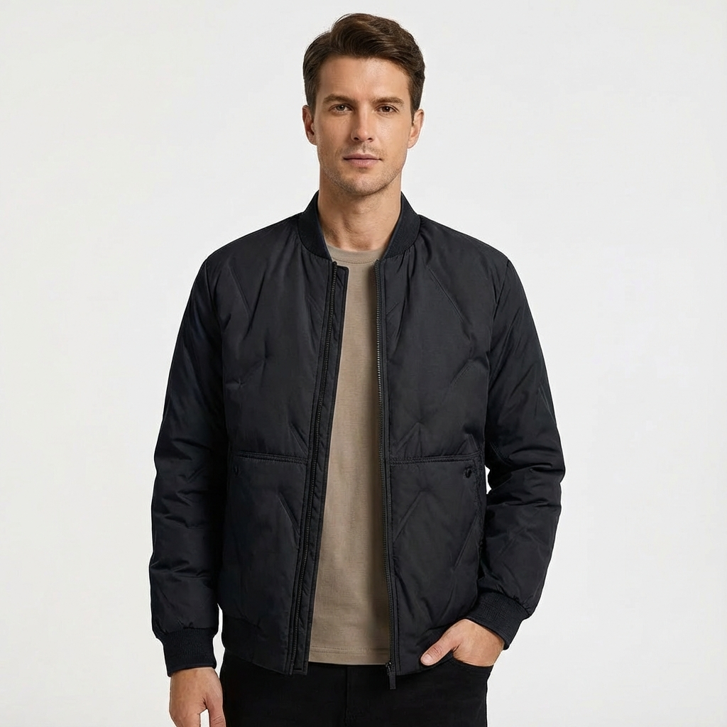 Men's autumn/spring quilted bomber jacket with a practical zip front closure.