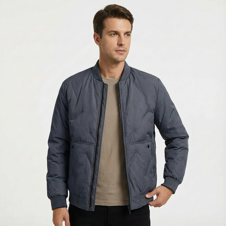 Fashionable men's quilted bomber jacket, perfect casual outerwear for spring & autumn.