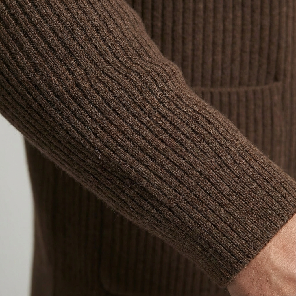 Comfortable men's button-front cardigan, ribbed texture, classic collar. Versatile layering piece.