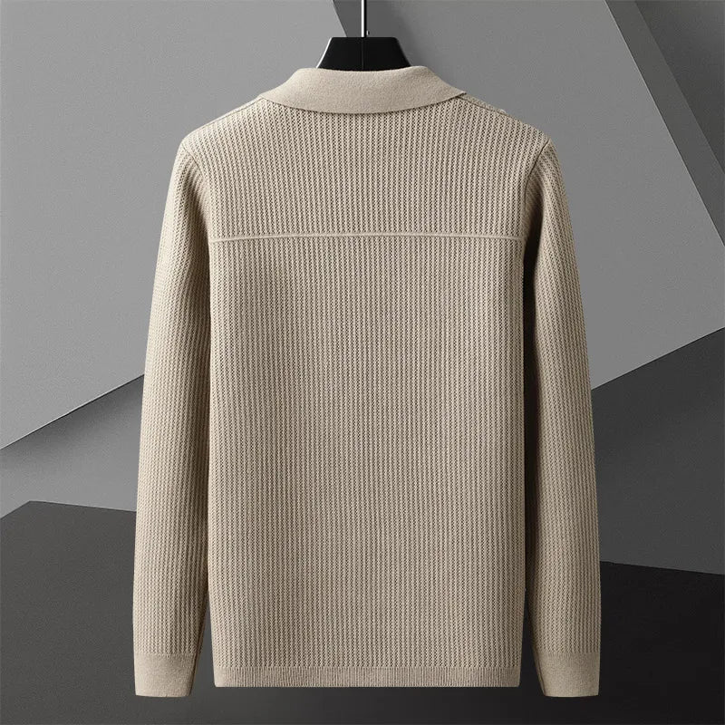 Smart men's ribbed collared cardigan. Button-front knit for comfort and easy everyday style.