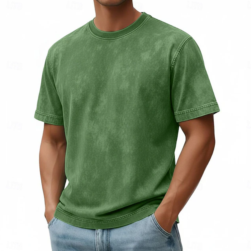 Men's casual round neck summer shirt in lightweight fabric. Comfortable, relaxed fit short sleeve tee for warm weather.