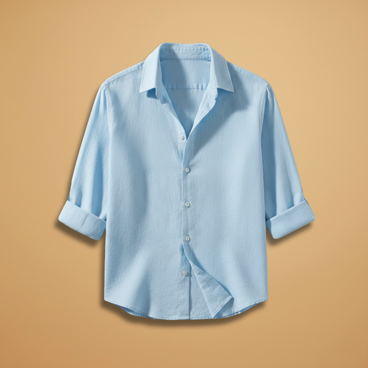 Men's casual short sleeve button-down summer shirt in blue