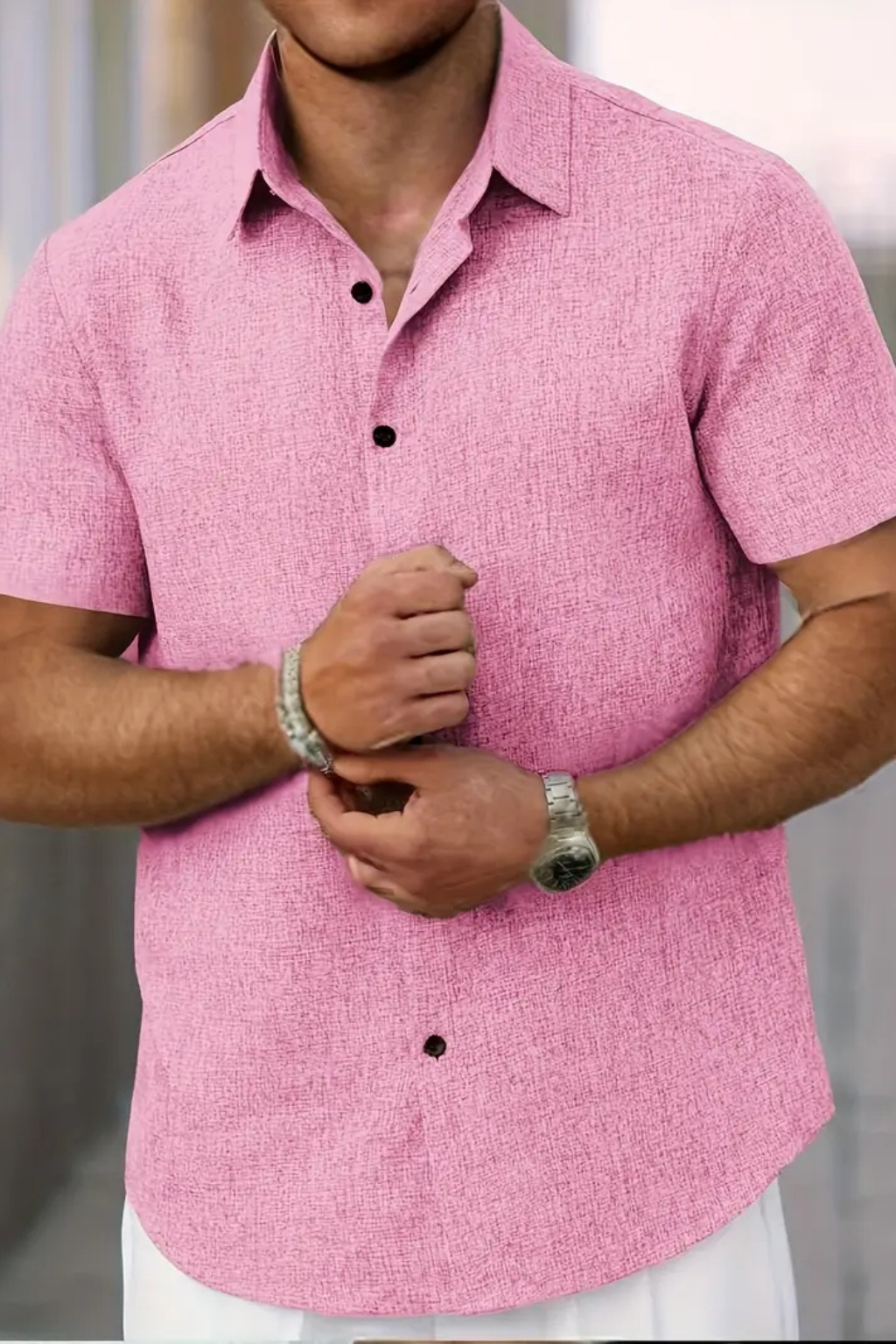 Navy men's casual short sleeve button down shirt, versatile summer top, men's fashion everyday.
