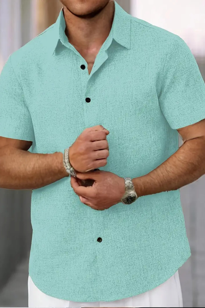 Men's casual short sleeve button down summer shirt, everyday relaxed fit for warm weather. Stylish.