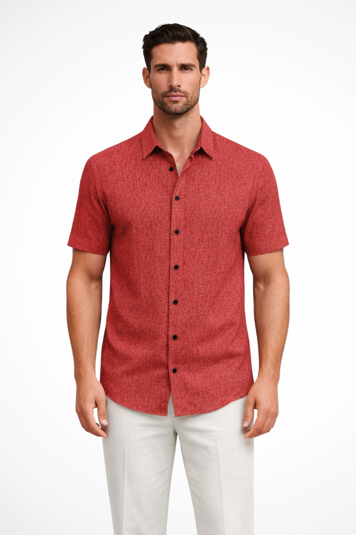 Floral print men's short sleeve button down, casual summer shirt, men's fashion for warm weather.