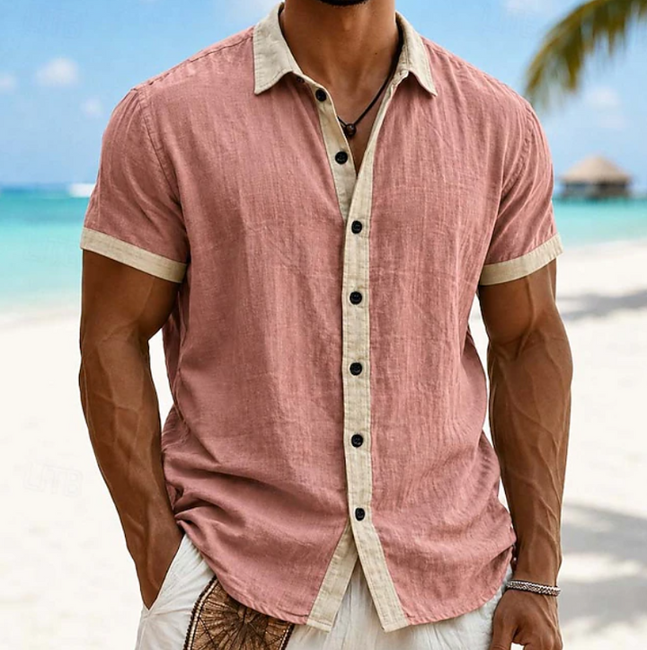 Modern men's everyday short sleeve button-up shirt. A relaxed, comfortable casual style for summer fashion.