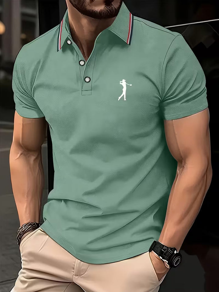 Comfortable short-sleeve men's printed golf shirt, perfect for active days or relaxed outings.