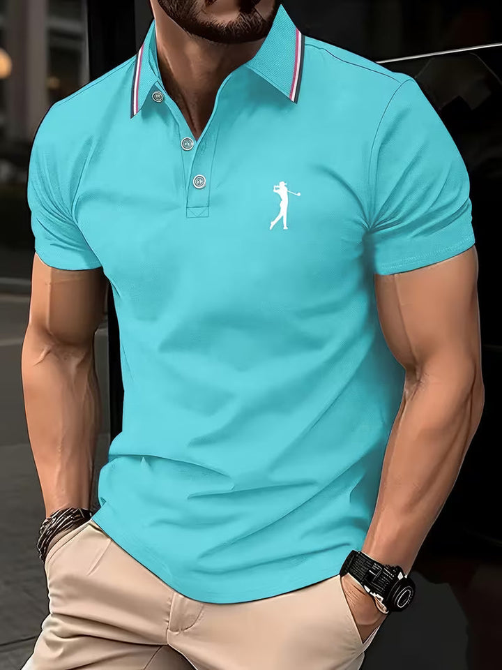 Printed men's short-sleeve golf shirt, ideal for summer fashion & versatile on/off course wear.