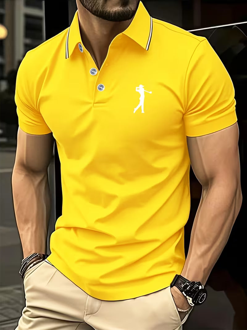 Short-sleeve printed men's golfwear shirt, offering style & comfort for the course & everyday.