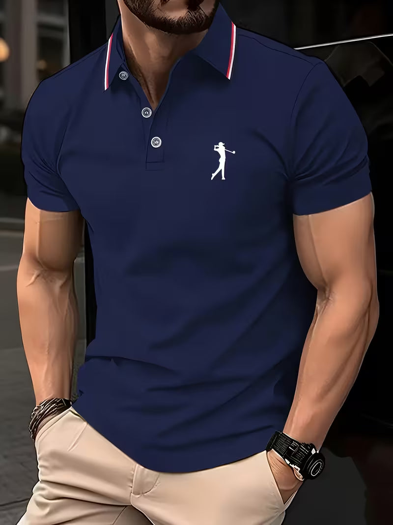 Men's golf casual short-sleeve shirt with an eye-catching print, great for summer fashion.