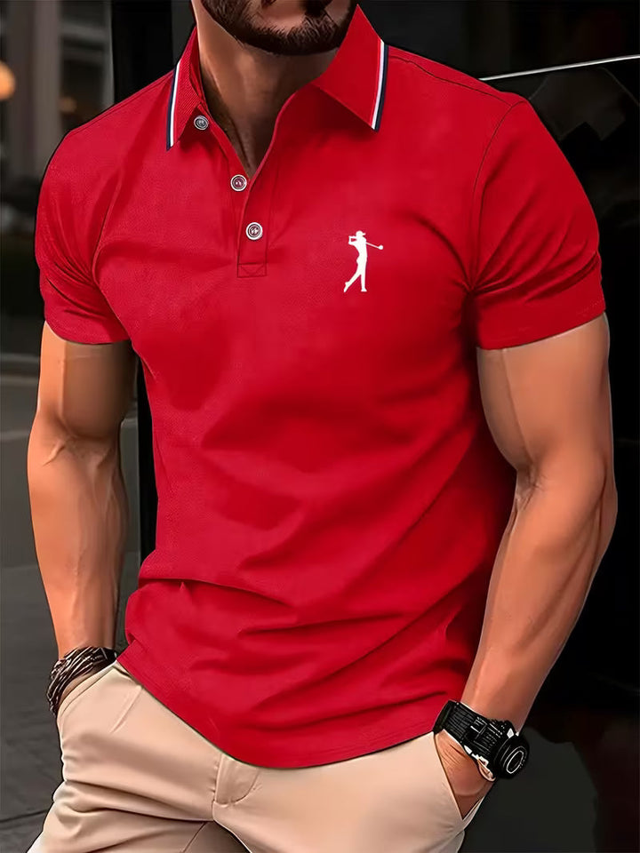 Premium printed men's golf shirt, a comfortable short-sleeve top for on-course performance.