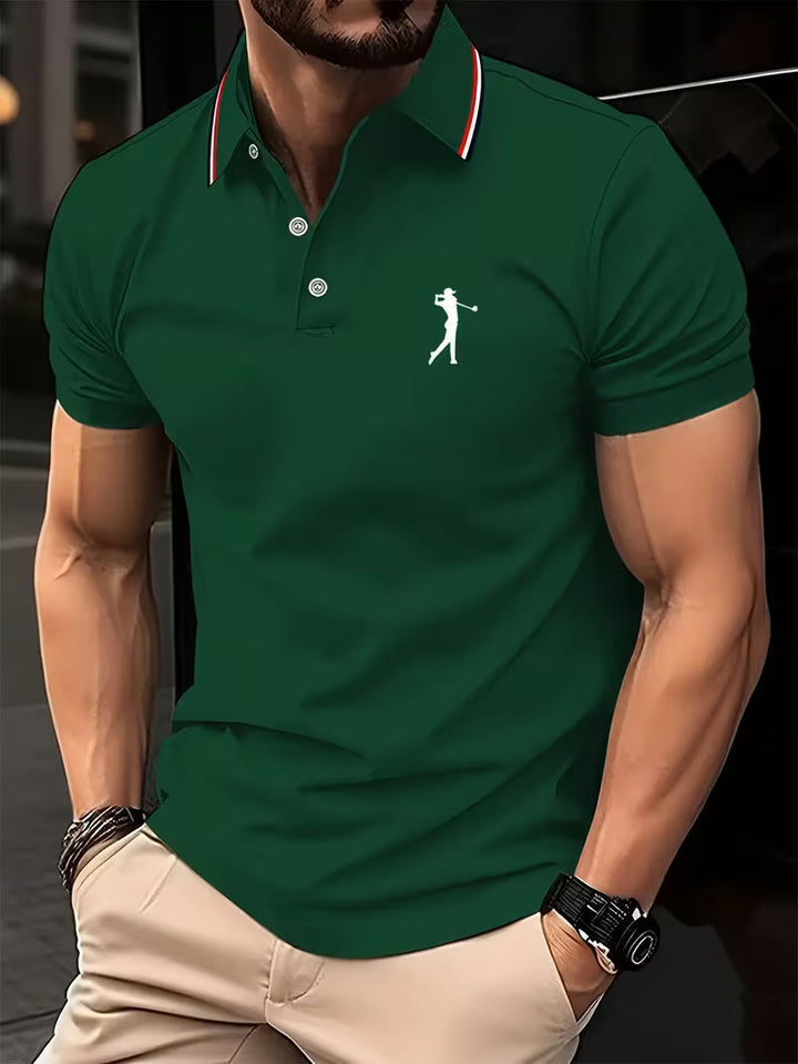 Lightweight men's short-sleeve golf shirt, featuring a stylish print for casual summer wear.