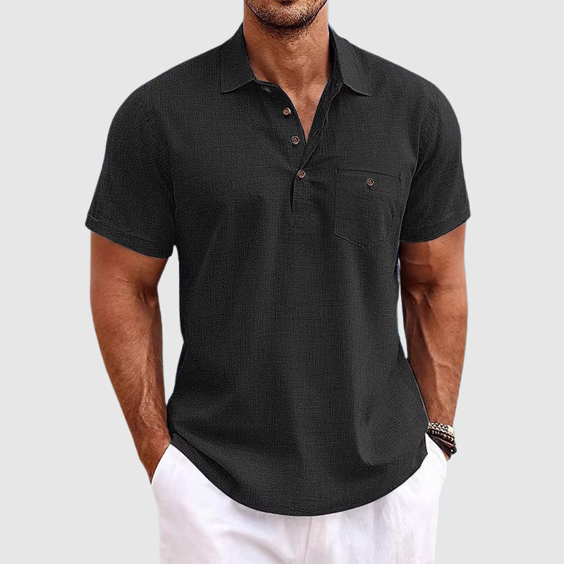 Classic men's casual polo shirt with short sleeves, perfect for summer, travel, and relaxed occasions.