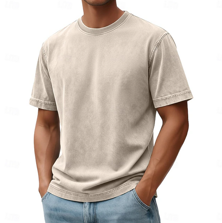 Effortless men's casual summer shirt, short-sleeve & round neck, designed for lightweight comfort.