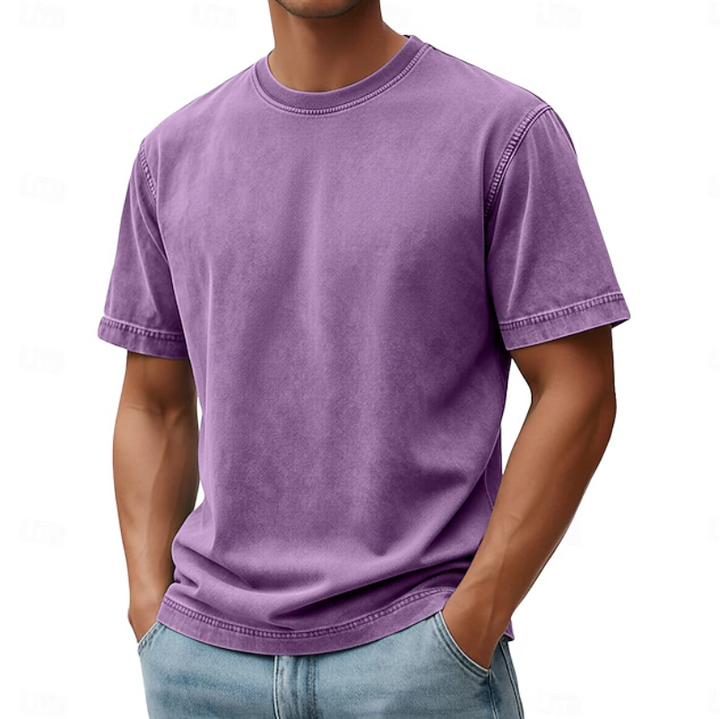 Relaxed fit men's casual round neck summer shirt, short-sleeve, lightweight & comfortable for versatile fashion.