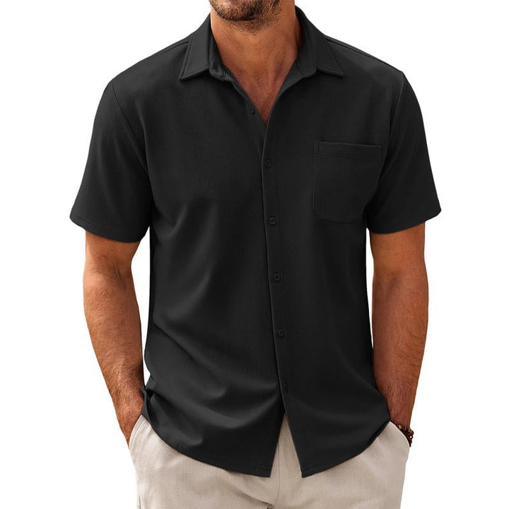 Comfortable men's short sleeve button-up shirt, perfect for summer wear.