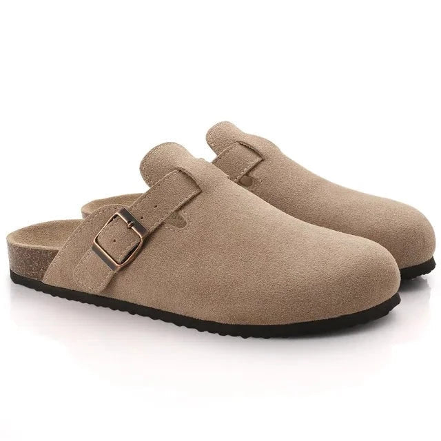 Warm and cozy men's suede slippers, ideal as clog mules for home or quick errands.