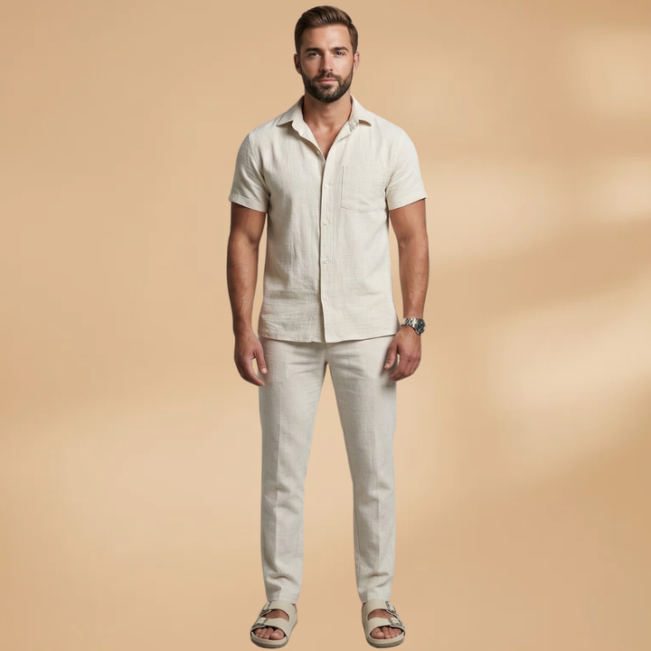 Relaxed fit men's short-sleeve button-down shirt, perfect for casual summer fashion & vacation outfits.