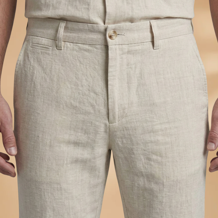 Stylish men's summer outfit, a versatile two-piece set with a short-sleeve shirt & straight-leg pants for vacation.