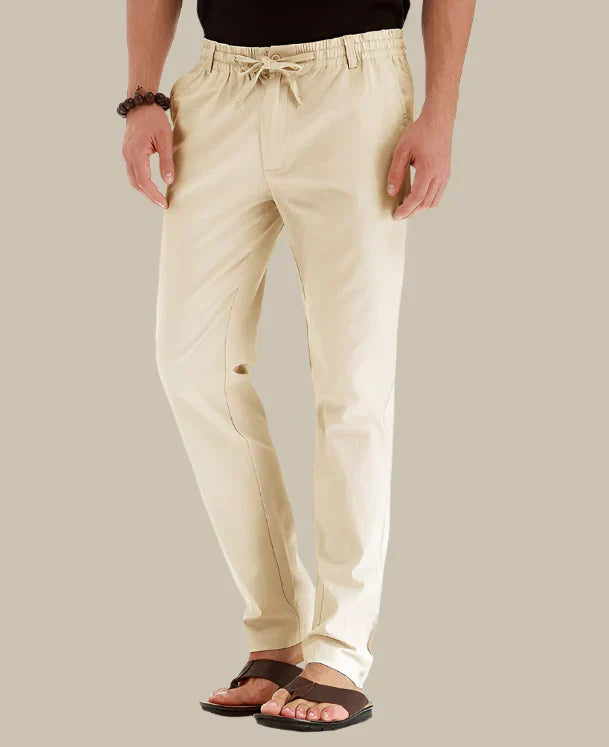 Lightweight men's casual pants with comfortable elastic waistband, perfect for warm weather.