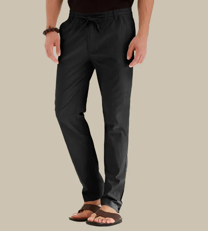Men's classic fit casual trousers with elastic waistband, versatile for spring & summer fashion.
