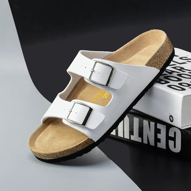 Versatile men's summer footwear: adjustable double buckle slide sandals for a secure, stylish fit.