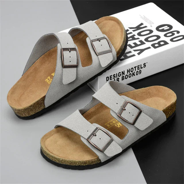 Easy slip-on men's casual slide sandals, featuring double buckles for ultimate summer comfort and convenience.