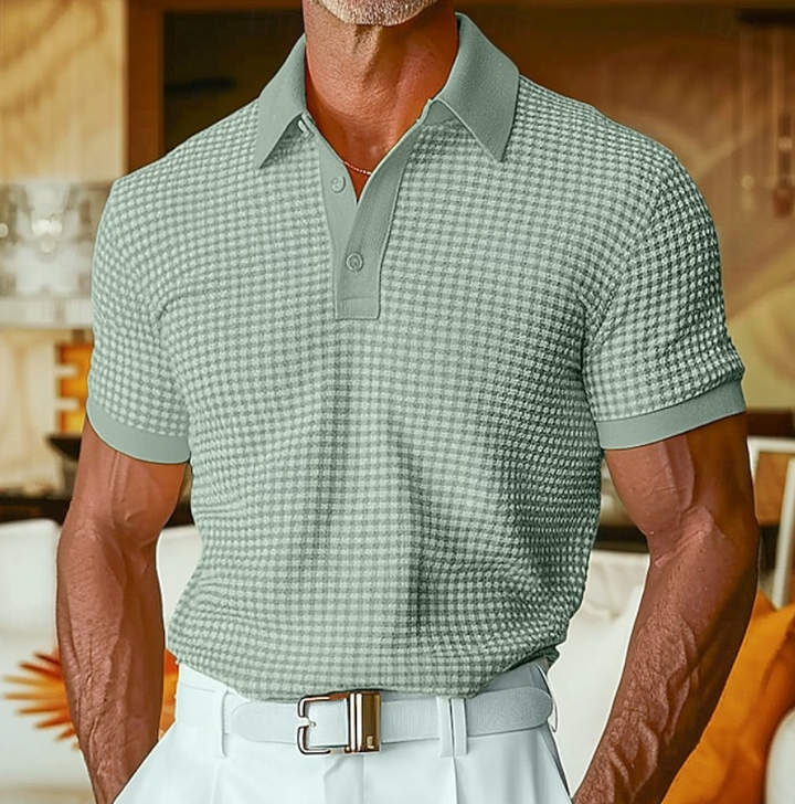 Versatile men's collared waffle shirt. Smart casual spring/summer top with a textured finish.