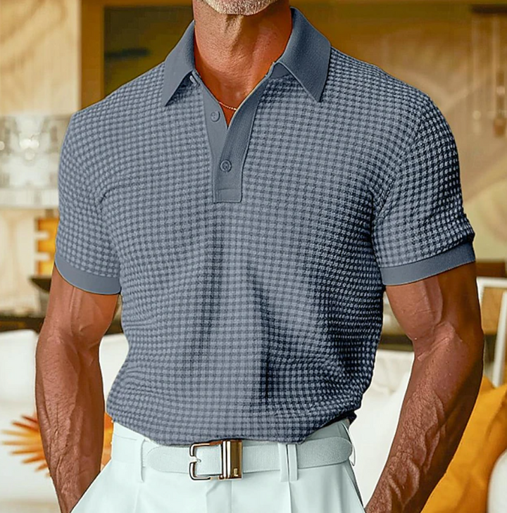 Comfortable men's textured waffle knit collared shirt. Ideal for relaxed everyday & smart casual style.