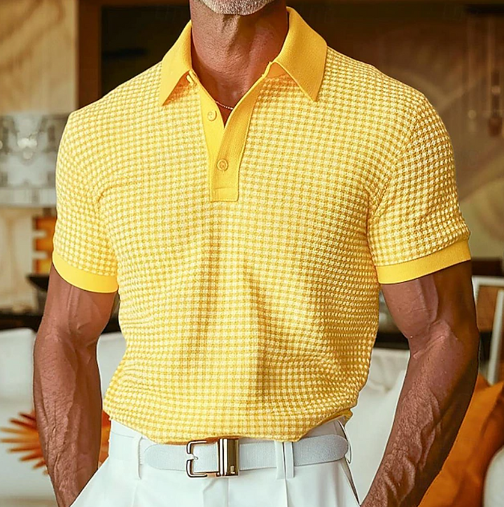 Men's casual waffle collar shirt, textured & relaxed fit for everyday comfort. Short sleeve for summer wear.