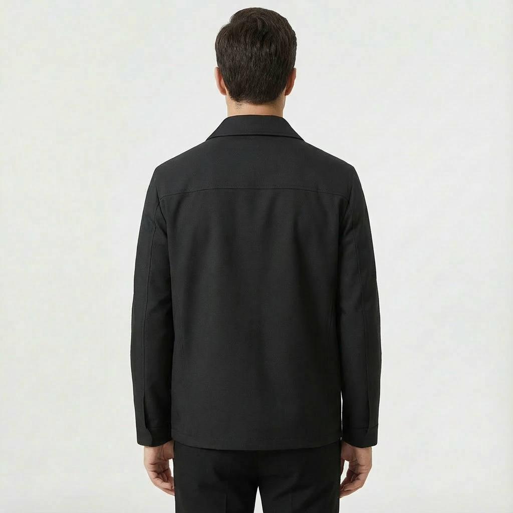 Model wearing a lightweight, windproof Harrington jacket for a smart casual look.