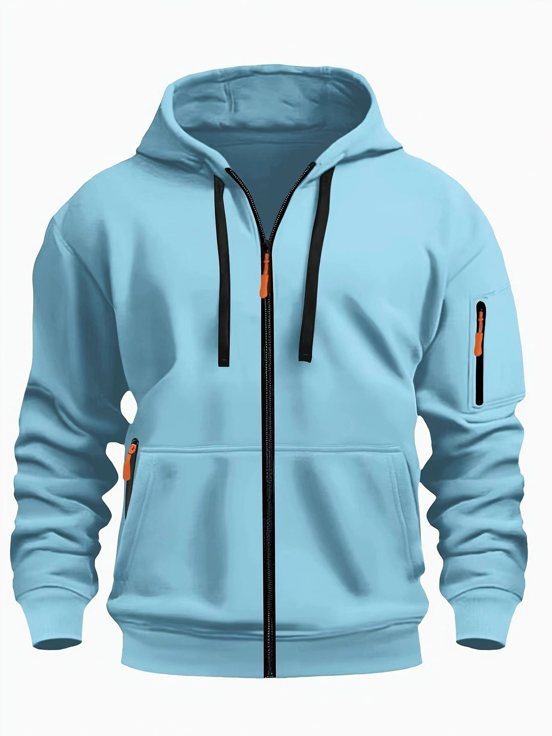 Men's casual zip-up hoodie with hood, perfect for outdoor comfort