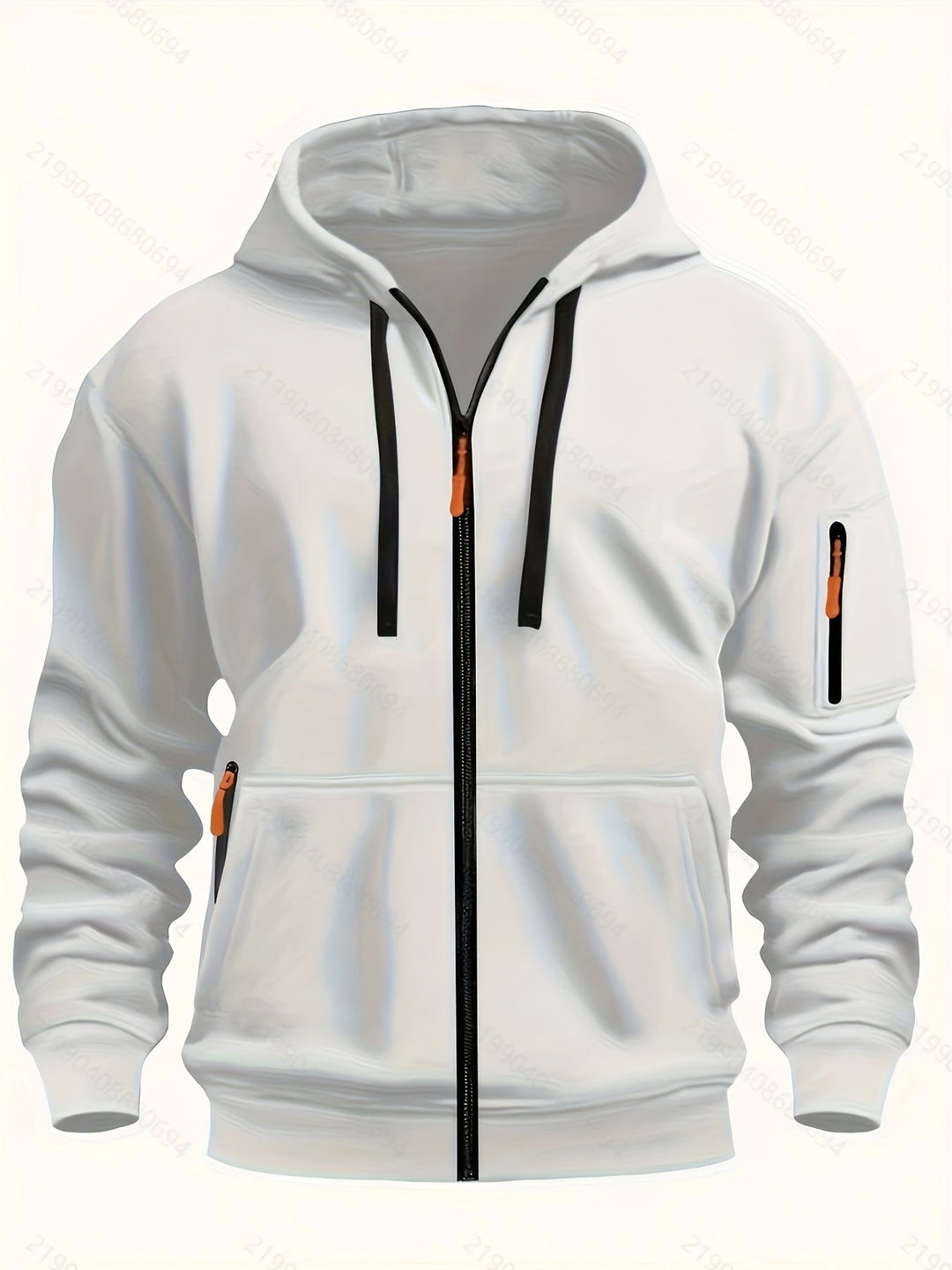 Full zip front on a comfortable men's hooded sweatshirt for casual wear
