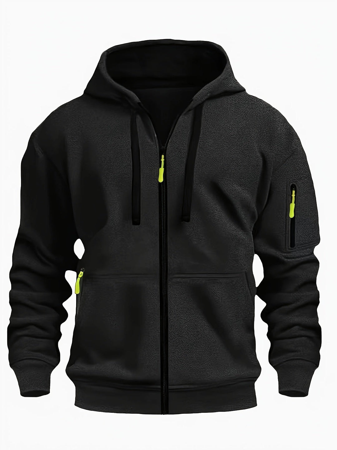 Durable men's outdoor wear: a cozy zip-up hooded jacket