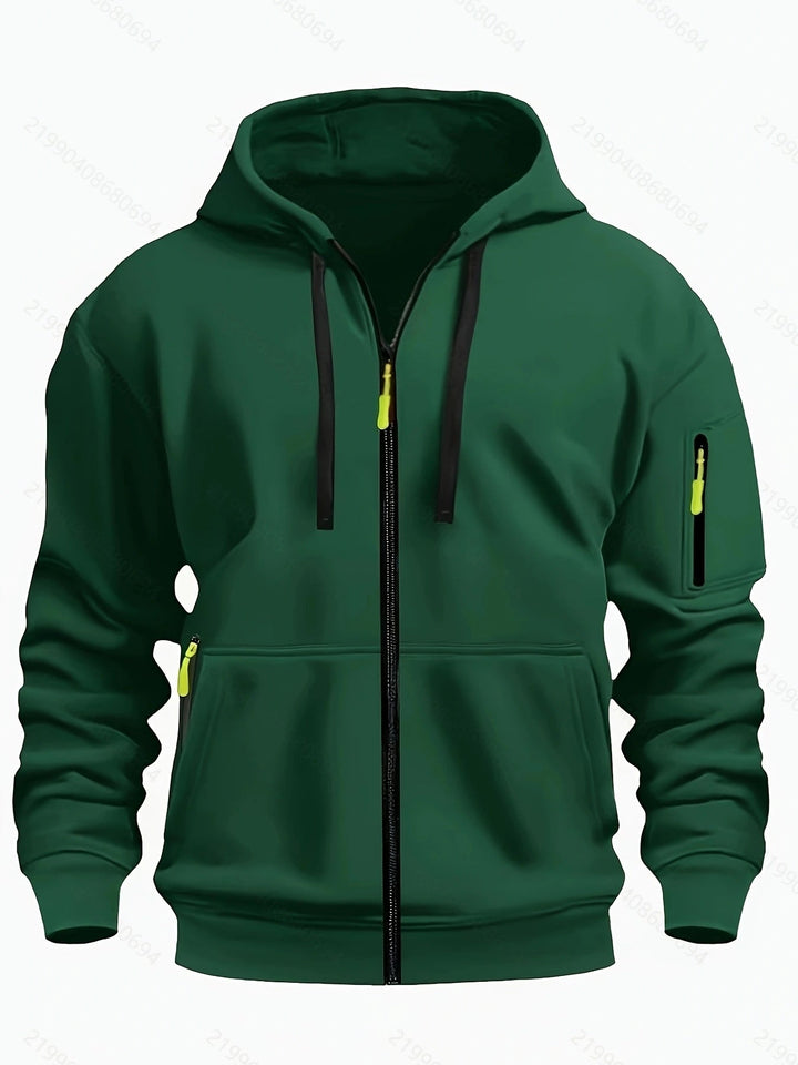 Comfortable fit men's outerwear, a reliable zip-up hoodie