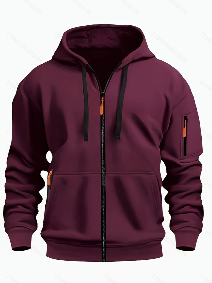 Men's casual sweatshirt with full zip and integrated hood