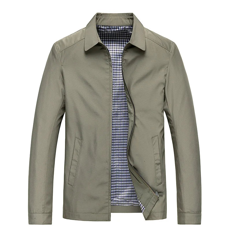Versatile men's casual zip-up jacket with a comfortable plaid lining. Essential everyday fashion for cooler seasons.