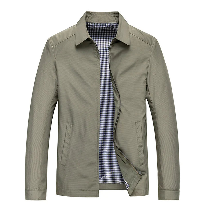 Versatile men's casual zip-up jacket with a comfortable plaid lining. Essential everyday fashion for cooler seasons.