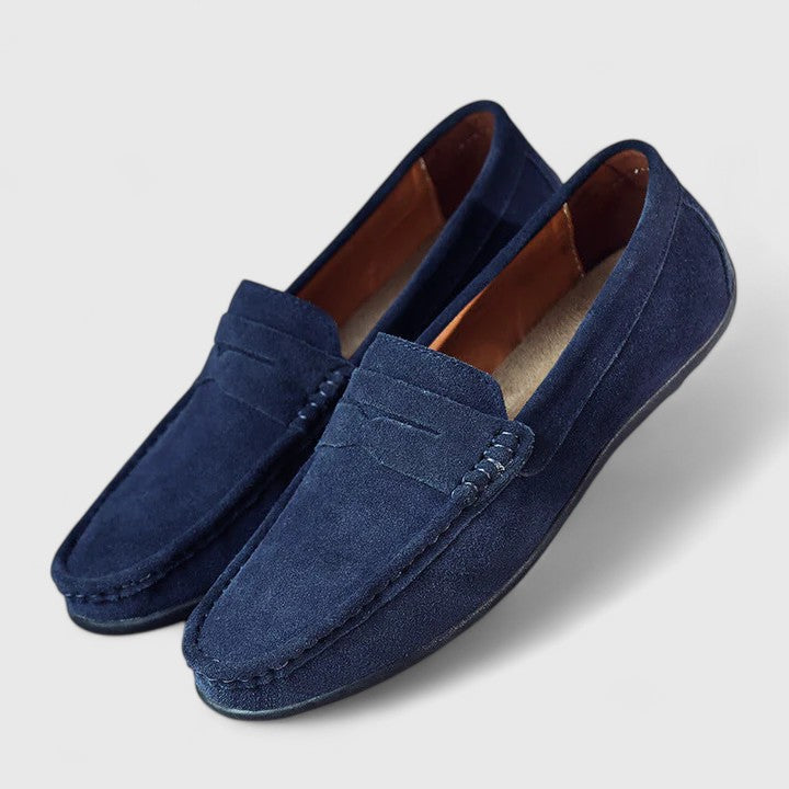 Tan leather-look Charlie loafers for men, combining classic style with ultimate comfort.