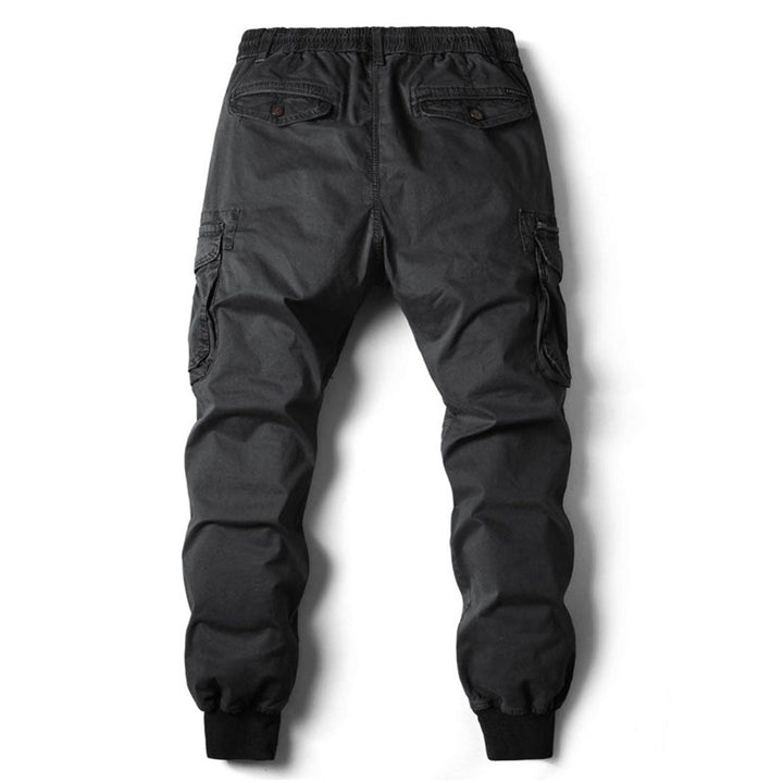 Men's Charlie stretch fit cargo pants in dark khaki with utility pockets.