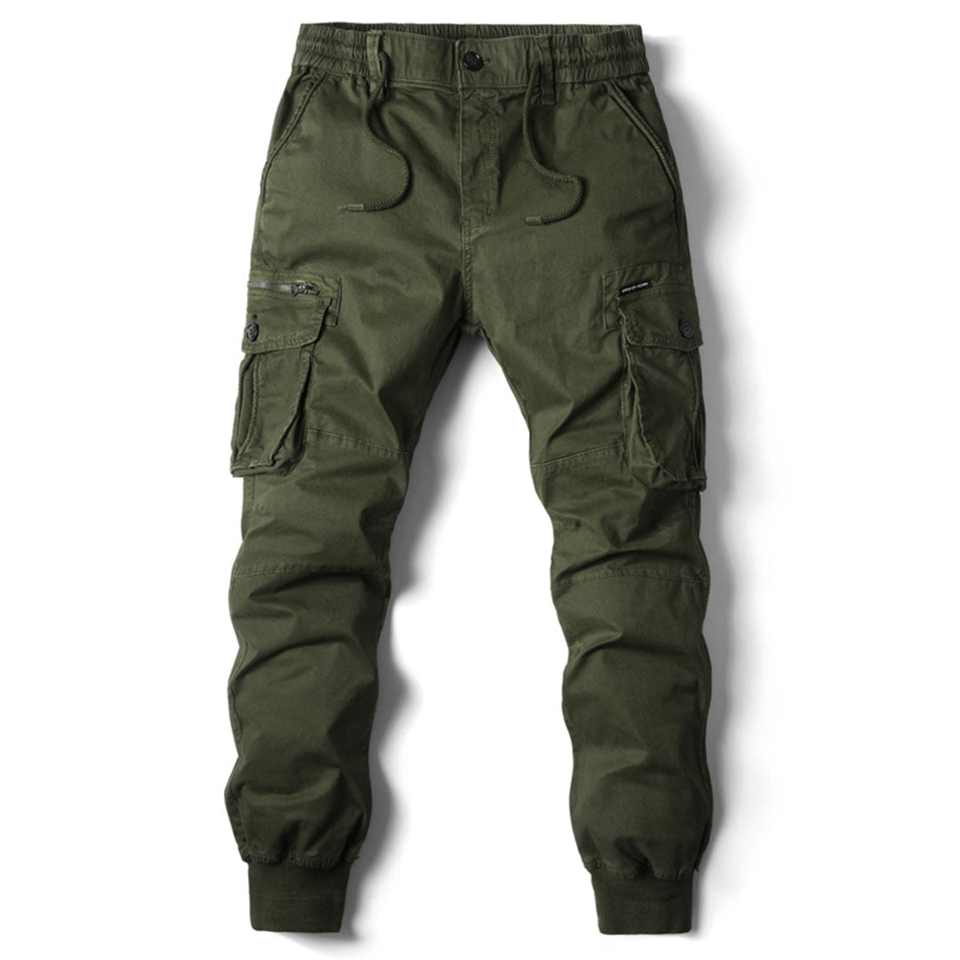 Black men's Charlie stretch fit cargo pants for everyday wear.