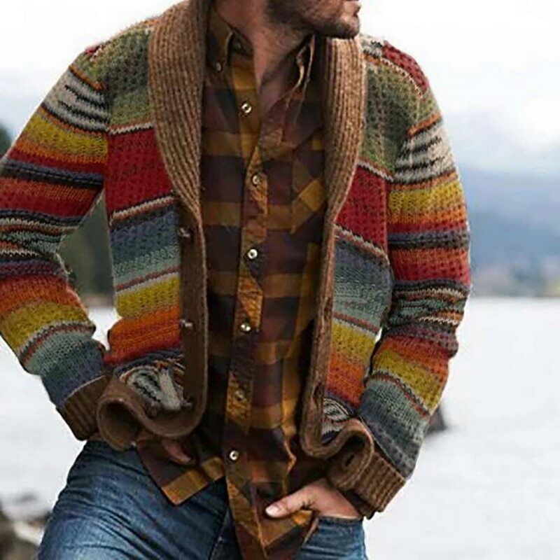 Men's checked vintage cardigan, a classic and cozy layering piece perfect for autumn and winter style.