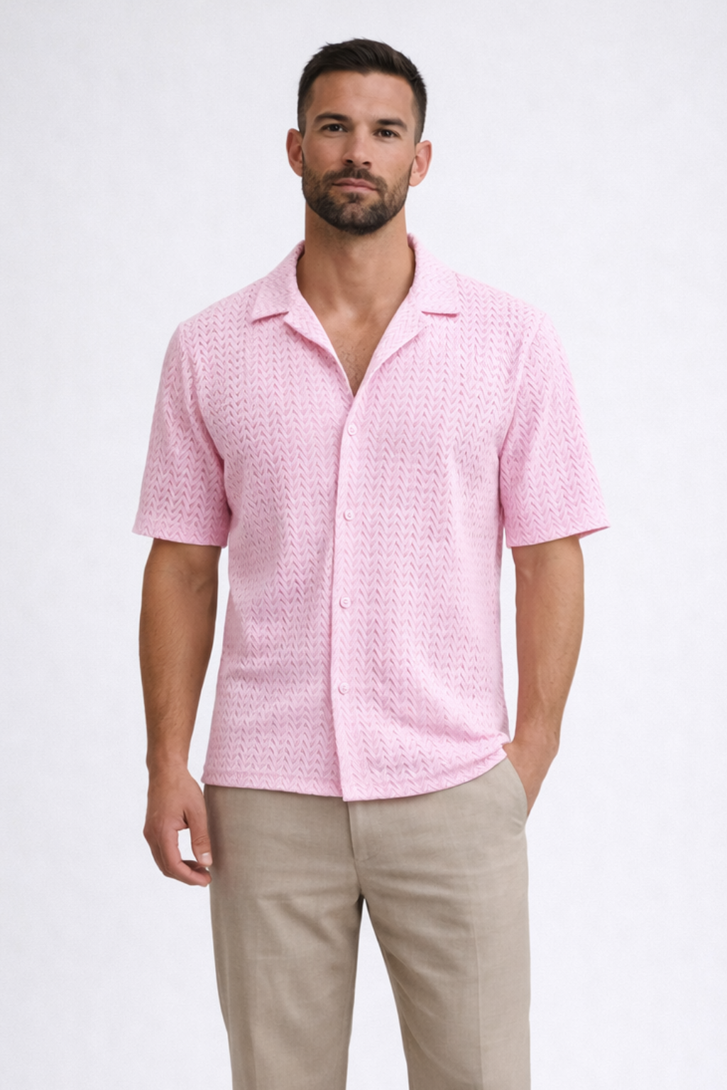 Men's lightweight casual shirt with chevron texture and short sleeves