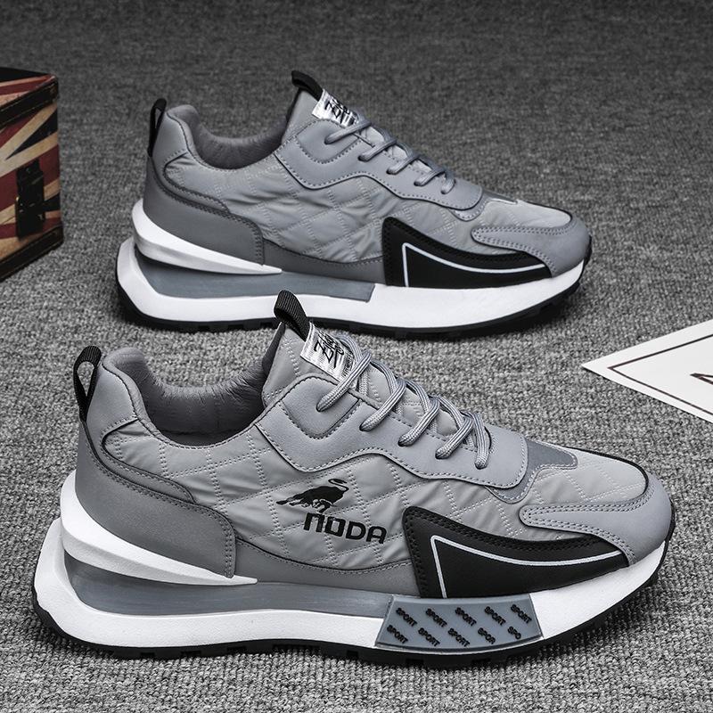 Trendy men's chunky lace-up sneakers with durable platform sole & textured upper for comfort.