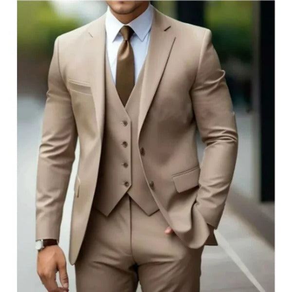 Complete formal outfit: Men's classic 3-piece suit with a distinguished waistcoat.